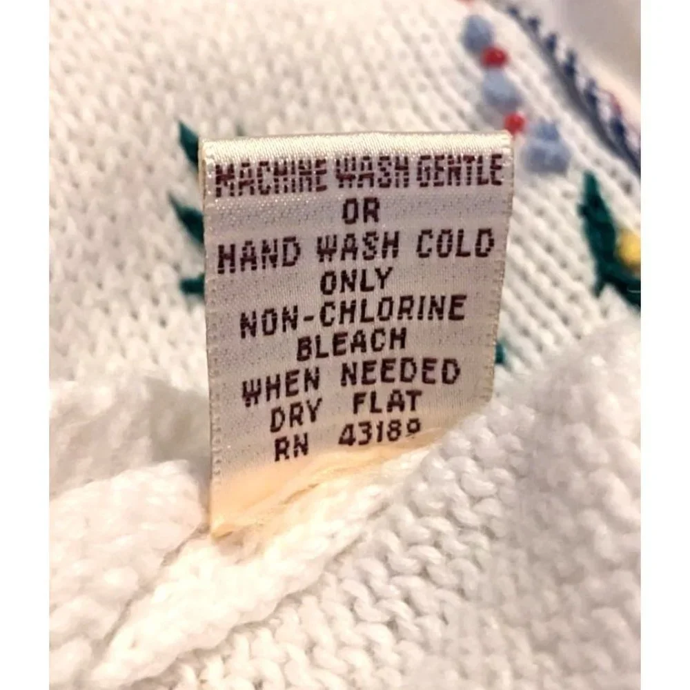 Vintage 90s SUSAN BRISTOL White Embroidered Cardigan Cottage Granny Size 2W/XL - Picture 5 of 6